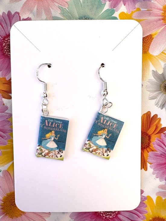 Jewelry - Alice in Wonderland Book Dangle Earrings - Blue
